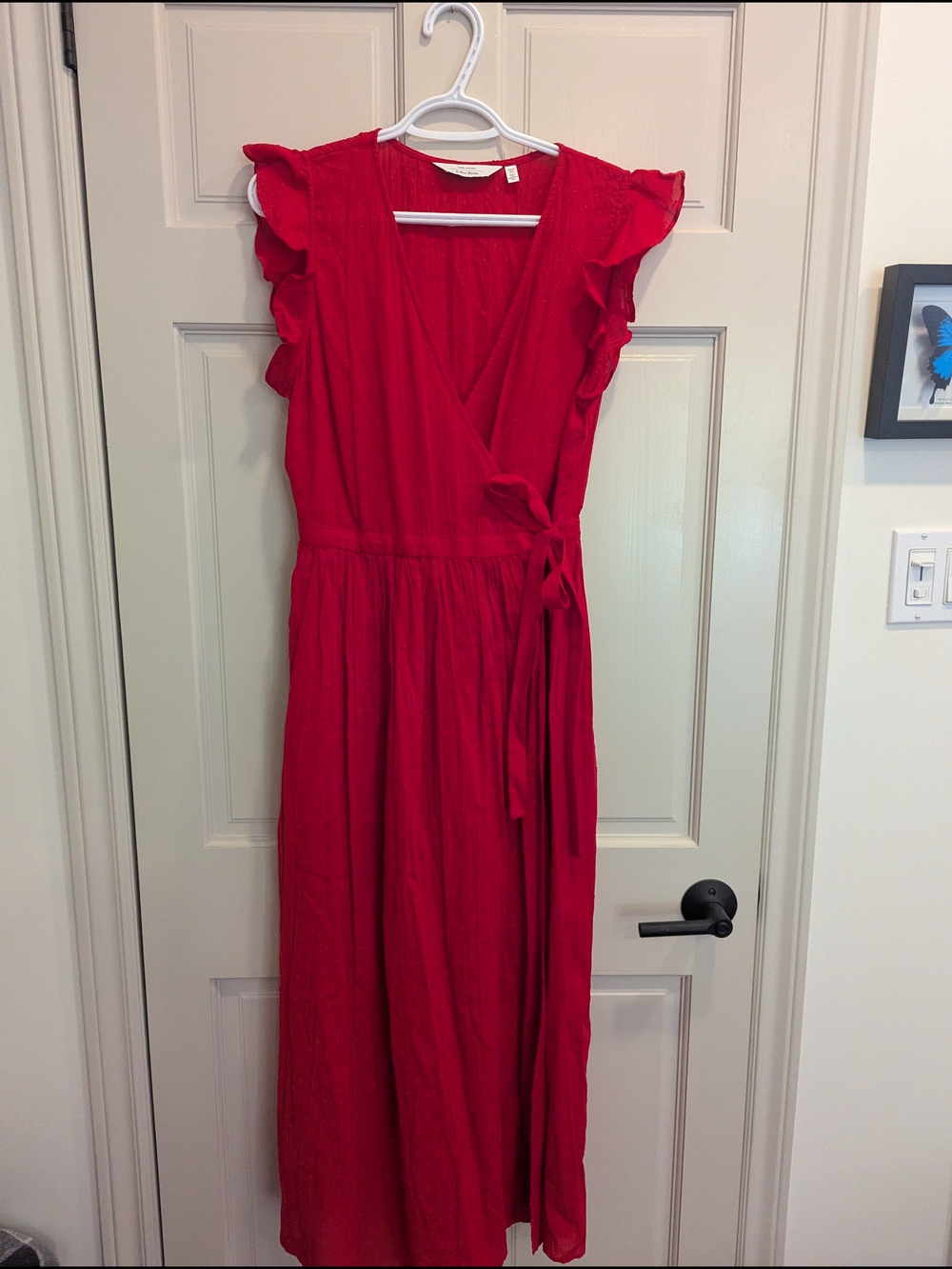 & Other Stories Vibrant Red Wrap Maxi Dress with Ruffle Sleeves